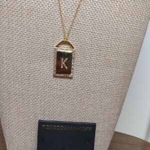 Rebecca Minkoff Gold 'K' Pavé Rectangle Pendant Necklace